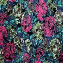 Wool Boucle Fabric Flowers Fuchsia Green