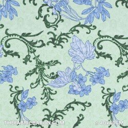 Cotton Printed - Plant Lime Blue