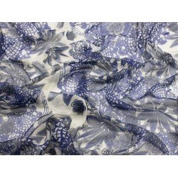 Silk Transparent Printed Flower - Blue/Gray