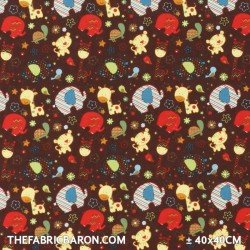 Children's Fabric - Elephant Bird Turtle Giraffe Brown