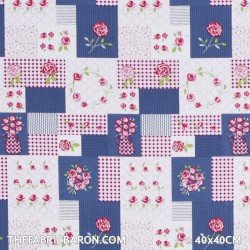 Children's Fabric - Patchwork Roses Blue