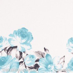 Cotton Satin Fabric - Flower Blue Edge