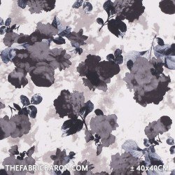 Cotton Satin Fabric - Flowers Delivery Off White Brown