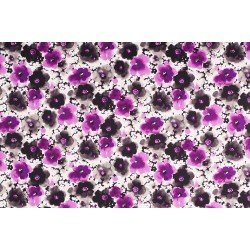 Cotton Satin Fabric - Simple Flower Purple