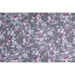Cotton Satin Fabric - Flowers White Multicolor