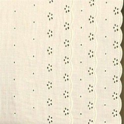 Embroidery Swiss Three Border Flowers Dots Off-White