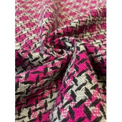 Woven Fabric Pied de Poules - Pink/Grey/Black